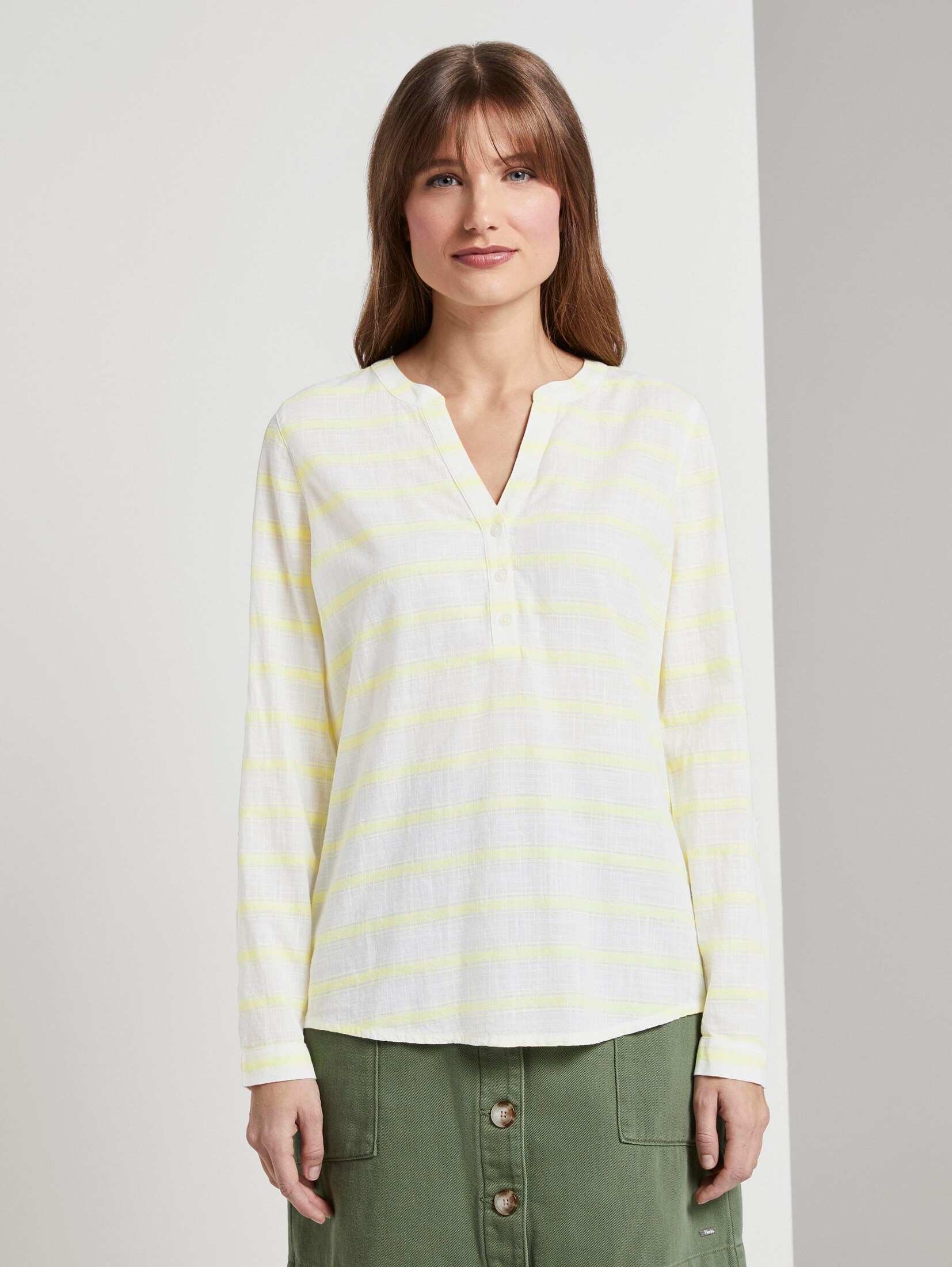 gestreifte Henley-Bluse (gelb) - von TOM TAILOR Denim