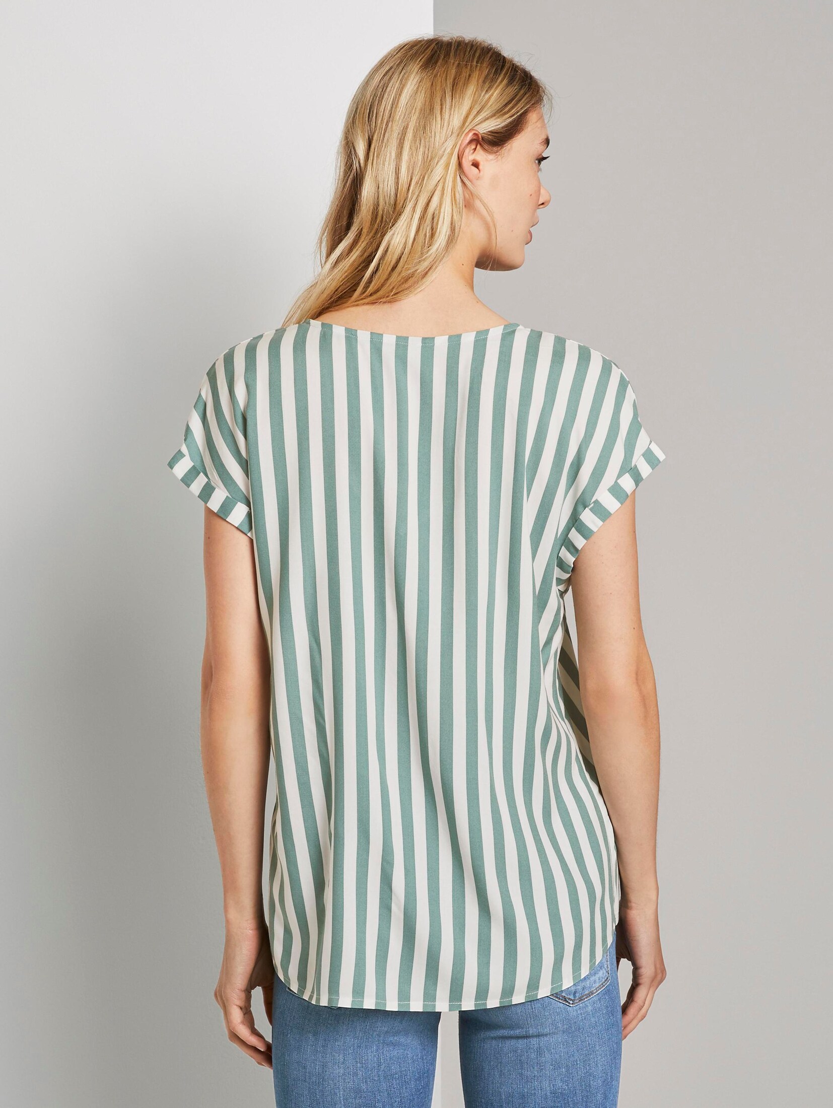 Gemusterte Kurzarm-Tunikabluse (blau) - von TOM TAILOR Denim