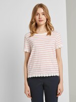 Gestreiftes T-Shirt mit Spitzendetails - Frauen - Red Mid Blue White Stripe Gestreiftes T-Shirt mit Spitzendetails - Frauen - Red Mid Blue White Stripe - 1 - TOM TAILOR Denim