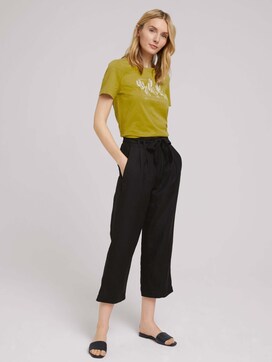 Pleated culotte trousers with linen - 3 - TOM TAILOR