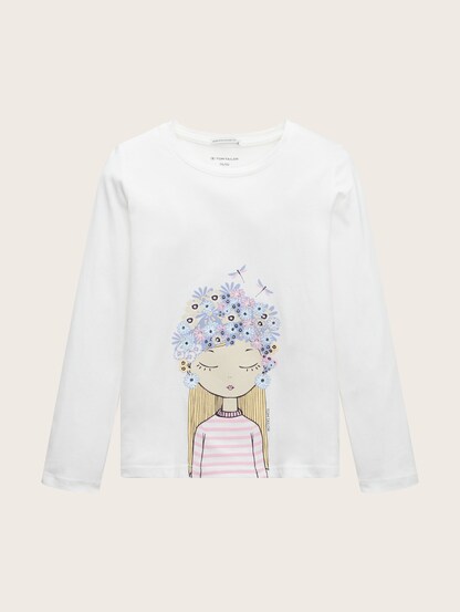 TOM TAILOR Kids T-Shirt Placed Print Camisa Manga Larga para Niñas 