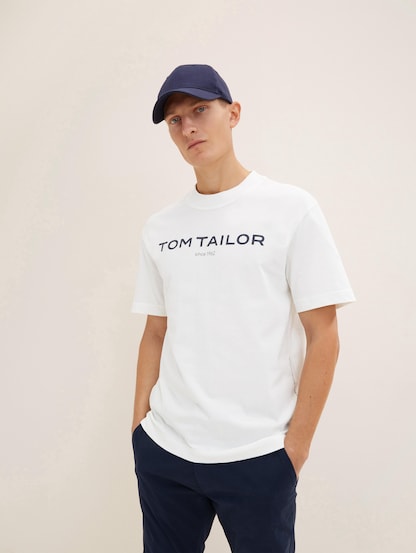 t-shirt with a logo print by Tom Tailor