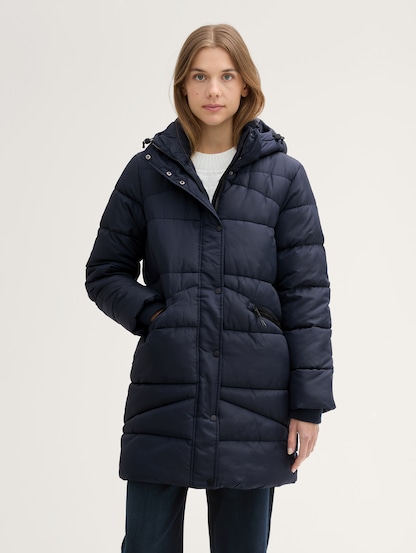 Puffer coat with removable hood sale