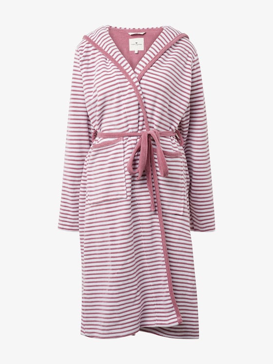 striped, hooded bathrobe