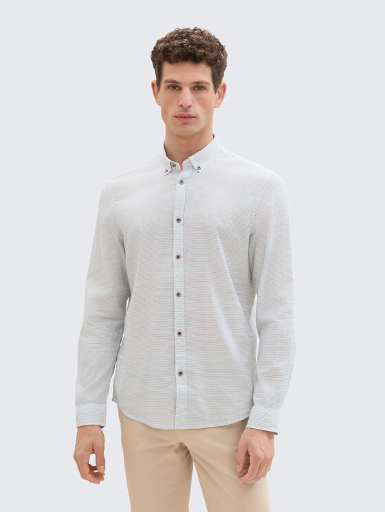 Slim Fit Hemd aus Baumwolle von Denim Male, White Striped Aop