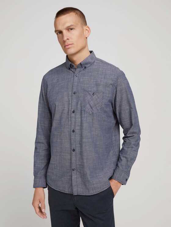 Hemd mit dezentem Muster - Männer - True Blue Slub Chambray Hemd mit dezentem Muster - Männer - True Blue Slub Chambray - 1 - TOM TAILOR
