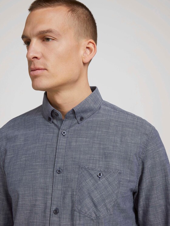 Hemd mit dezentem Muster - Männer - True Blue Slub Chambray Hemd mit dezentem Muster - Männer - True Blue Slub Chambray - 9 - TOM TAILOR
