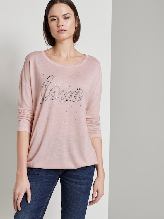 Long sleeve top with bead embroidery - Women - rose smoke melange Long sleeve top with bead embroidery - Women - rose smoke melange - 5 - TOM TAILOR