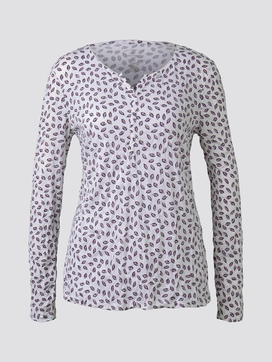 Patterned long sleeve top with crinkles - Women - Leaves AOP Off-White Patterned long sleeve top with crinkles - Women - Leaves AOP Off-White - 7 - TOM TAILOR