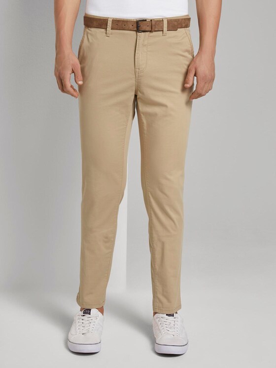 Chino trousers with belt - Men - Smoked Beige Chino trousers with belt - Men - Smoked Beige - 1 - TOM TAILOR Denim