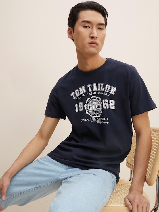 T-Shirt mit Logo-Prin - Männer - Knitted Navy - 5 - TOM TAILOR