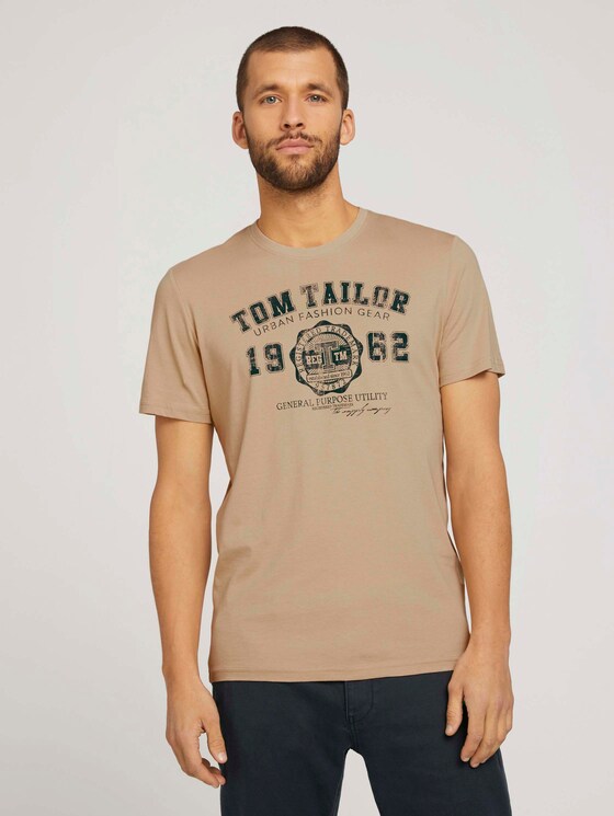 T-Shirt mit Logo-Print - Männer - Sandy Beige T-Shirt mit Logo-Print - Männer - Sandy Beige - 1 - TOM TAILOR
