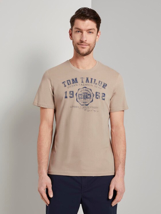 T-Shirt mit Logo-Print - Männer - Silver Ecru T-Shirt mit Logo-Print - Männer - Silver Ecru - 1 - TOM TAILOR