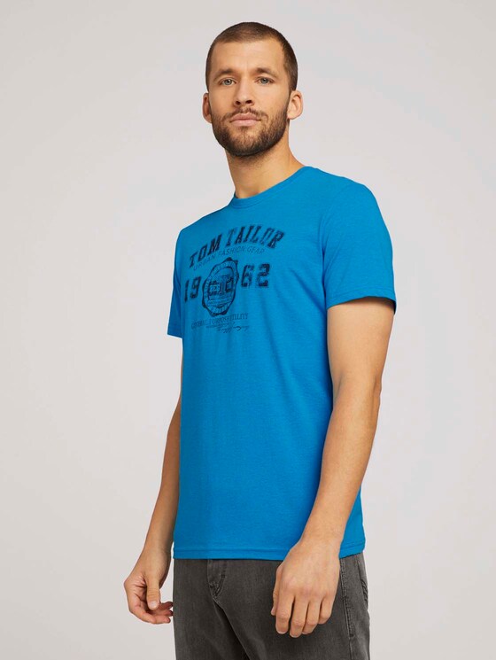 T-Shirt mit Logo-Print - Männer - diva blue white melange T-Shirt mit Logo-Print - Männer - diva blue white melange - 1 - TOM TAILOR