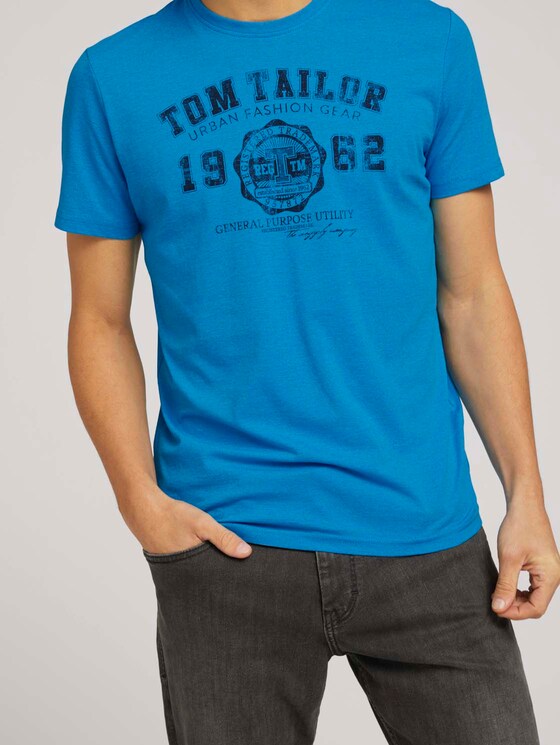 T-Shirt mit Logo-Print - Männer - diva blue white melange T-Shirt mit Logo-Print - Männer - diva blue white melange - 9 - TOM TAILOR