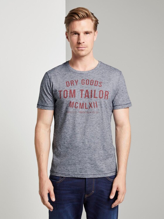 T-Shirt mit Print - Männer - navy white yarndye stripe T-Shirt mit Print - Männer - navy white yarndye stripe - 1 - TOM TAILOR