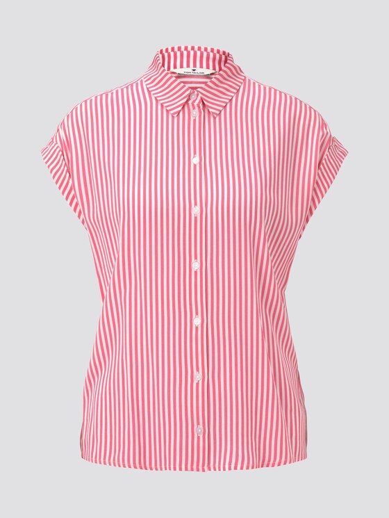 Kurzärmlige Bluse mit Kent-Kragen - Frauen - pink offwhite stripes Kurzärmlige Bluse mit Kent-Kragen - Frauen - pink offwhite stripes - 7 - TOM TAILOR
