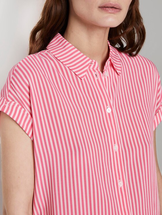 Kurzärmlige Bluse mit Kent-Kragen - Frauen - pink offwhite stripes Kurzärmlige Bluse mit Kent-Kragen - Frauen - pink offwhite stripes - 9 - TOM TAILOR