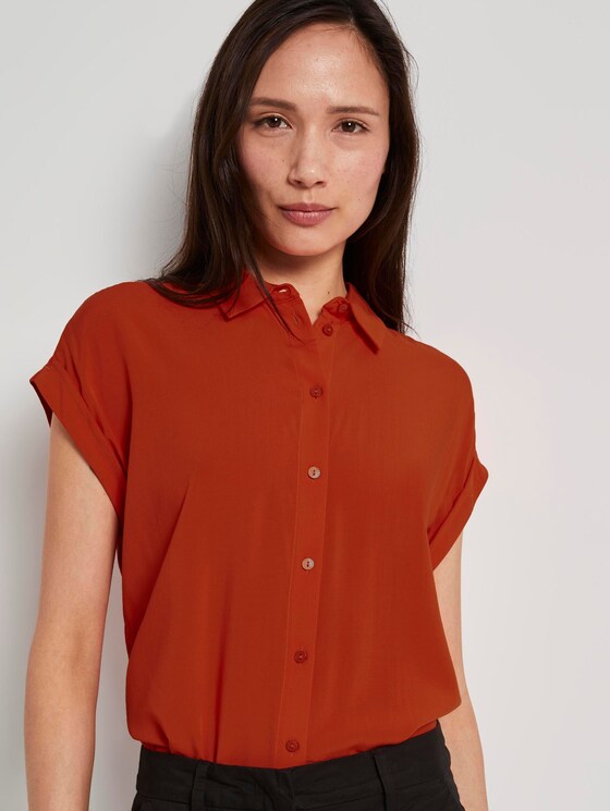 Kurzärmlige Bluse mit Kent-Kragen - Frauen - strong flame orange Kurzärmlige Bluse mit Kent-Kragen - Frauen - strong flame orange - 5 - TOM TAILOR