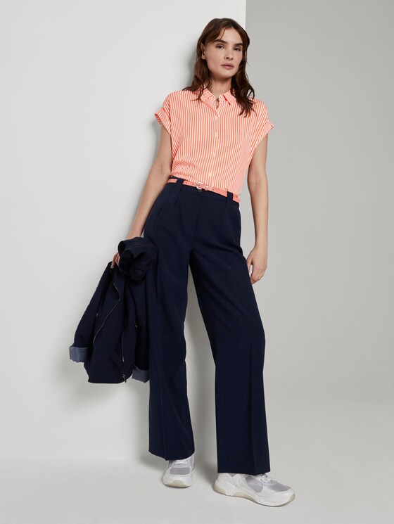 Kurzärmlige Bluse mit Kent-Kragen - Frauen - offwhite melon stripe Kurzärmlige Bluse mit Kent-Kragen - Frauen - offwhite melon stripe - 3 - TOM TAILOR