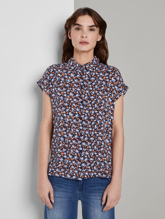 Kurzärmlige Bluse mit Kent-Kragen - Frauen - navy floral design Kurzärmlige Bluse mit Kent-Kragen - Frauen - navy floral design - 1 - TOM TAILOR