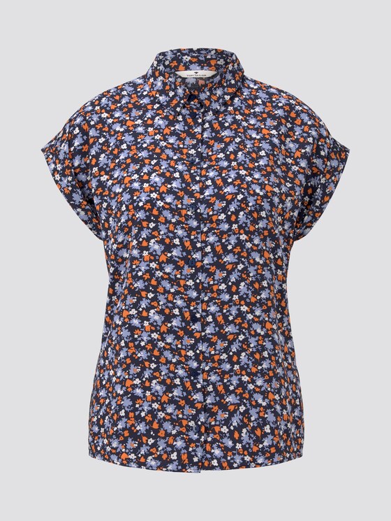 Kurzärmlige Bluse mit Kent-Kragen - Frauen - navy floral design Kurzärmlige Bluse mit Kent-Kragen - Frauen - navy floral design - 7 - TOM TAILOR