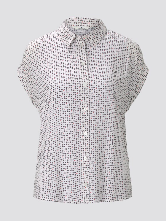 Kurzärmlige Bluse mit Kent-Kragen - Frauen - white geometric design Kurzärmlige Bluse mit Kent-Kragen - Frauen - white geometric design - 7 - TOM TAILOR