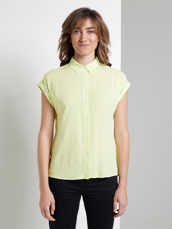 Kurzärmlige Bluse mit Kent-Kragen - Frauen - yellow white vertical stripe Kurzärmlige Bluse mit Kent-Kragen - Frauen - yellow white vertical stripe - 1 - TOM TAILOR