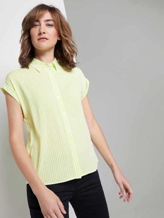 Kurzärmlige Bluse mit Kent-Kragen - Frauen - yellow white vertical stripe Kurzärmlige Bluse mit Kent-Kragen - Frauen - yellow white vertical stripe - 5 - TOM TAILOR