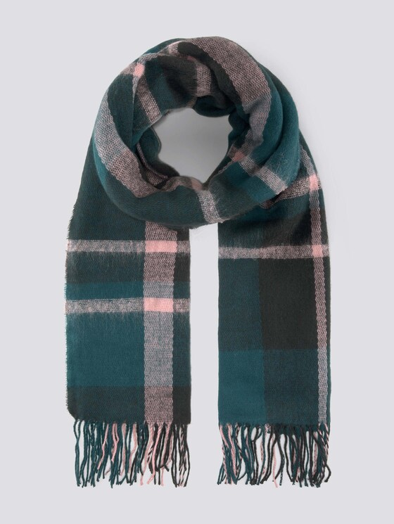 Checked shawl with fringes - Women - green herringbone check Checked shawl with fringes - Women - green herringbone check - 7 - TOM TAILOR Denim