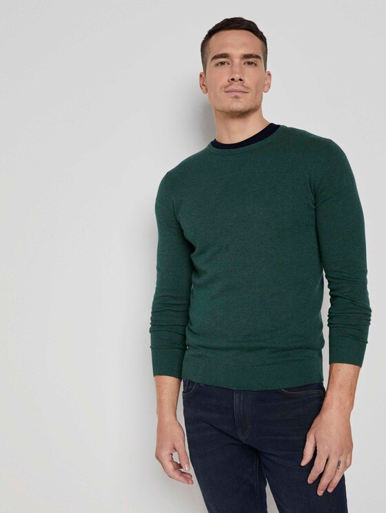 Schlichter Strickpullover - Männer - Midnight Forest Green Mélange Schlichter Strickpullover - Männer - Midnight Forest Green Mélange - 1 - TOM TAILOR