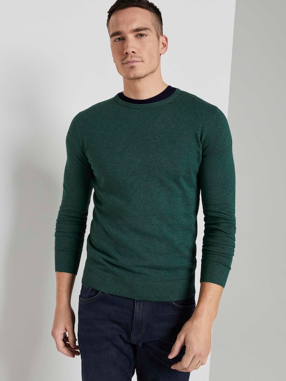 Schlichter Strickpullover - Männer - Midnight Forest Green Mélange Schlichter Strickpullover - Männer - Midnight Forest Green Mélange - 5 - TOM TAILOR