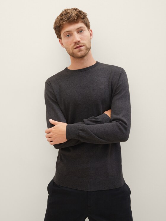 Schlichter Strickpullover - Männer - Black Grey Melange Schlichter Strickpullover - Männer - Black Grey Melange - 1 - TOM TAILOR