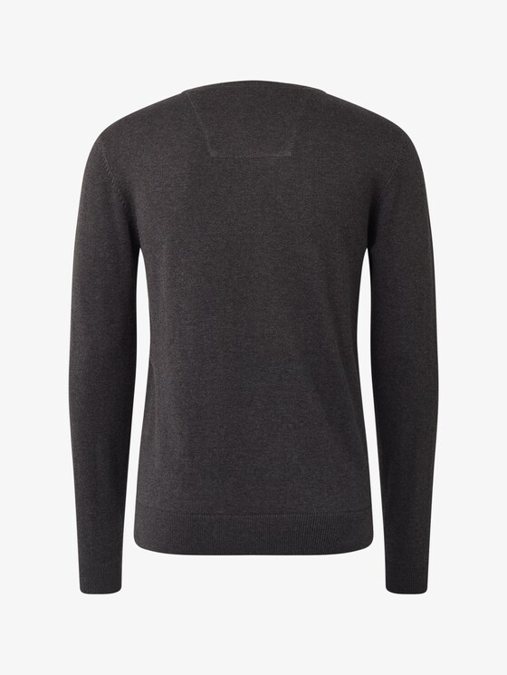 Schlichter Strickpullover - Männer - Black Grey Melange Schlichter Strickpullover - Männer - Black Grey Melange - 8 - TOM TAILOR