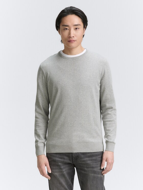 Schlichter Strickpullover - Männer - Light Soft Grey Melange Schlichter Strickpullover - Männer - Light Soft Grey Melange - 1 - TOM TAILOR