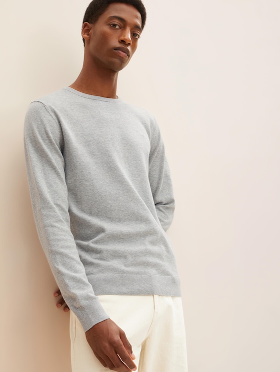 Simple knitted jumper - Men - Light Soft Grey Melange - 5 - TOM TAILOR