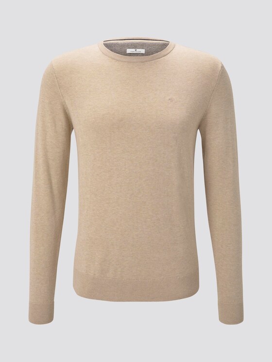 Schlichter Strickpullover - Männer - beige dark melange Schlichter Strickpullover - Männer - beige dark melange - 7 - TOM TAILOR
