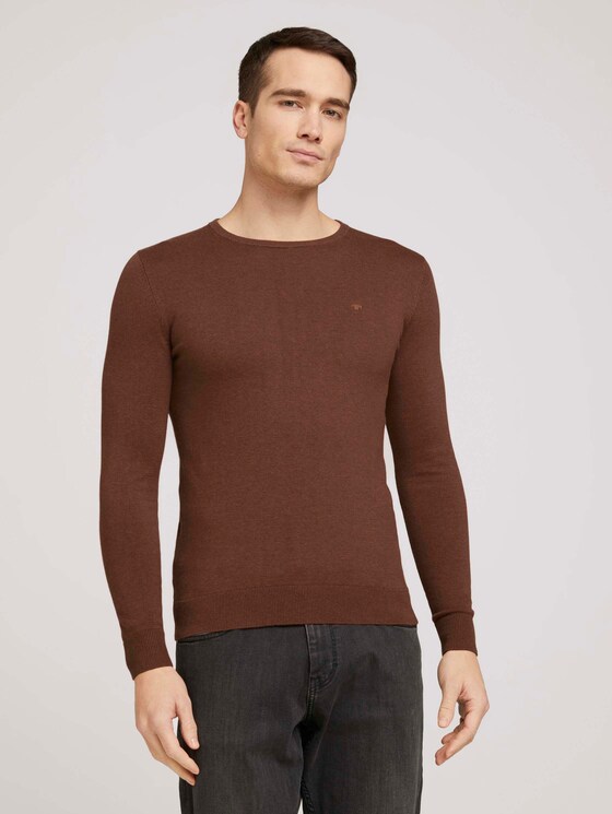 Schlichter Strickpullover - Männer - nougat brown melange Schlichter Strickpullover - Männer - nougat brown melange - 1 - TOM TAILOR