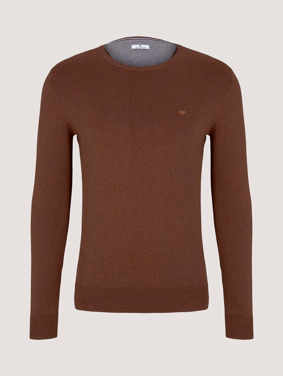Schlichter Strickpullover - Männer - nougat brown melange Schlichter Strickpullover - Männer - nougat brown melange - 7 - TOM TAILOR