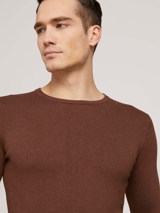 Schlichter Strickpullover - Männer - nougat brown melange Schlichter Strickpullover - Männer - nougat brown melange - 9 - TOM TAILOR