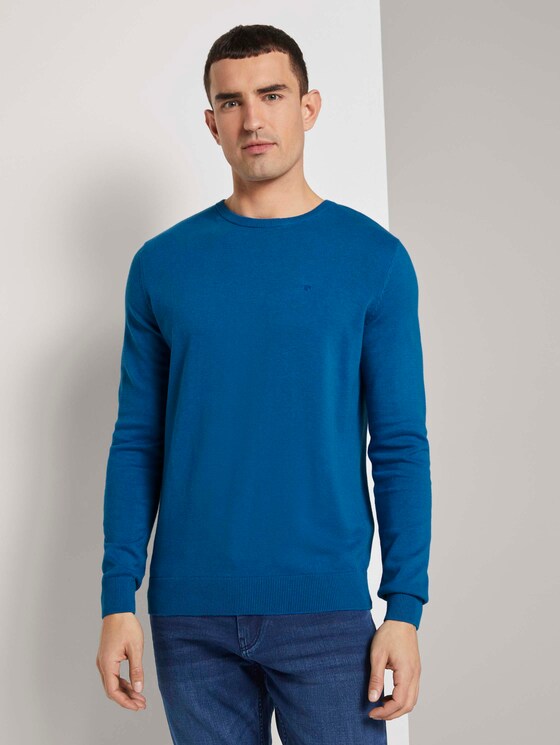 Schlichter Strickpullover - Männer - bright blue-melange Schlichter Strickpullover - Männer - bright blue-melange - 1 - TOM TAILOR