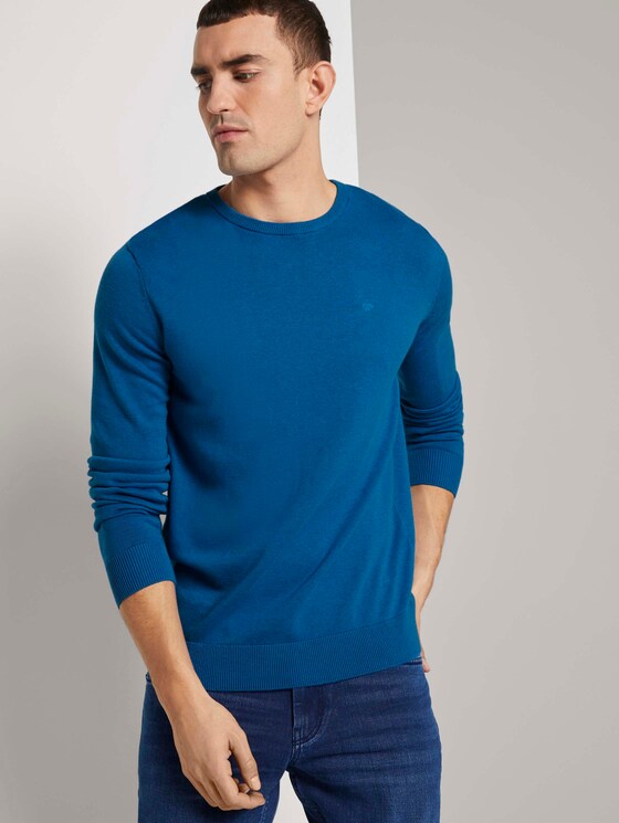 Schlichter Strickpullover - Männer - bright blue-melange Schlichter Strickpullover - Männer - bright blue-melange - 5 - TOM TAILOR