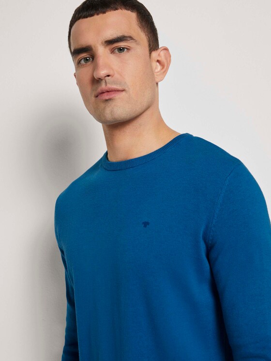 Schlichter Strickpullover - Männer - bright blue-melange Schlichter Strickpullover - Männer - bright blue-melange - 9 - TOM TAILOR