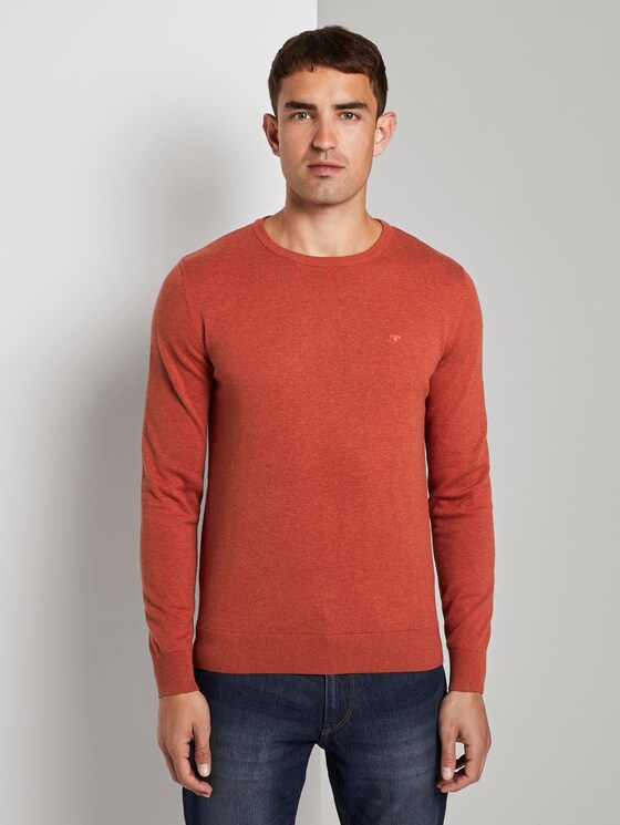 Schlichter Strickpullover - Männer - heated orange melange Schlichter Strickpullover - Männer - heated orange melange - 1 - TOM TAILOR