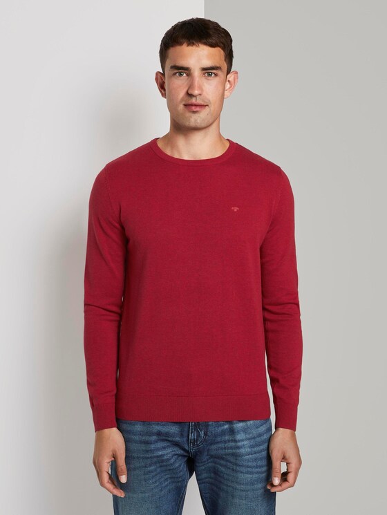 Schlichter Strickpullover - Männer - spicy red melange Schlichter Strickpullover - Männer - spicy red melange - 1 - TOM TAILOR