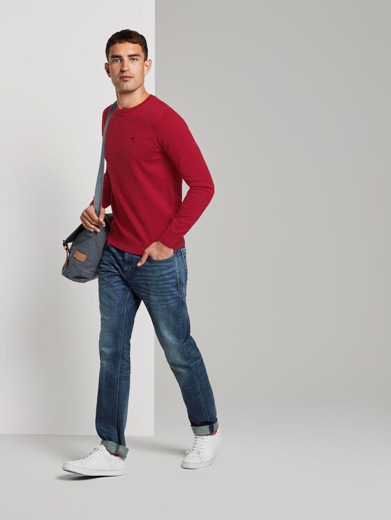 Schlichter Strickpullover - Männer - spicy red melange Schlichter Strickpullover - Männer - spicy red melange - 3 - TOM TAILOR