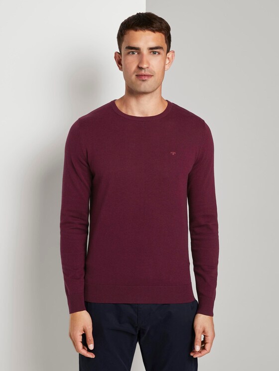 Schlichter Strickpullover - Männer - wine red melange Schlichter Strickpullover - Männer - wine red melange - 1 - TOM TAILOR