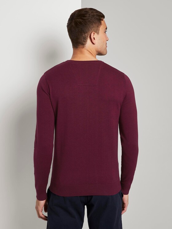 Schlichter Strickpullover - Männer - wine red melange Schlichter Strickpullover - Männer - wine red melange - 2 - TOM TAILOR