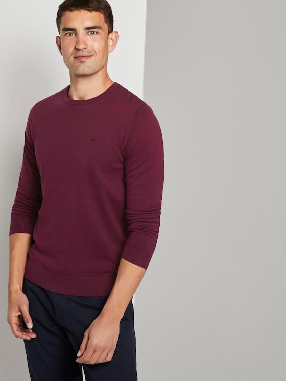 Schlichter Strickpullover - Männer - wine red melange Schlichter Strickpullover - Männer - wine red melange - 5 - TOM TAILOR