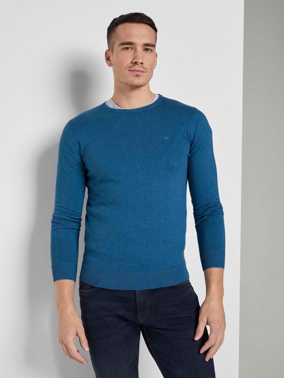 Schlichter Strickpullover - Männer - royal blue melange Schlichter Strickpullover - Männer - royal blue melange - 1 - TOM TAILOR